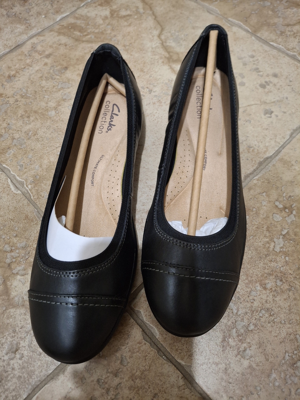 NIB Retail $85 Clarks Black Women's Leather Ballet Flats Style Meadow Opal - Picture 5 of 7